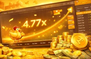 Chicken Road crash game interface showing rising multiplier chart and golden coins for online casino players in India