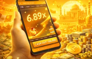 Mobile screen displaying Chicken Road crash game with cash out button and multiplier growth in Indian online casino